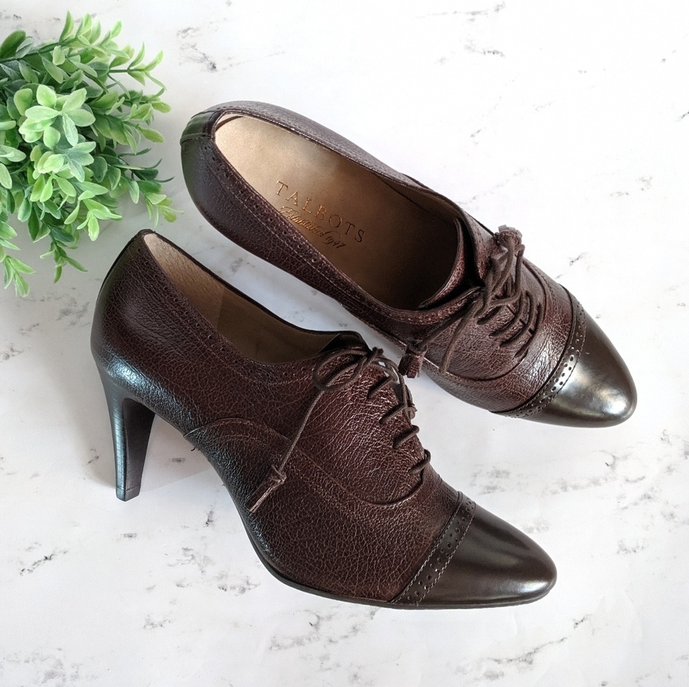 Talbot's Brown Leather Oxford Bootie Heels 7